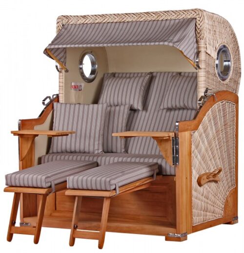 Strandkorb Westerland Teak Bullauge PE shell Dessin 501
