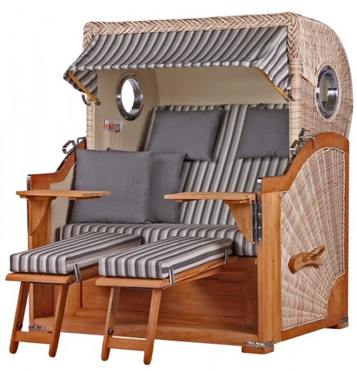 Strandkorb Westerland Teak Bullauge PE shell Dessin 545