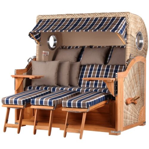 Strandkorb Westerland XXL Teak Bullauge PE shell Dessin 526