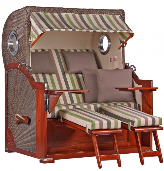 Strandkorb Norderney Mahagoni Bullauge PE grey Dessin 535