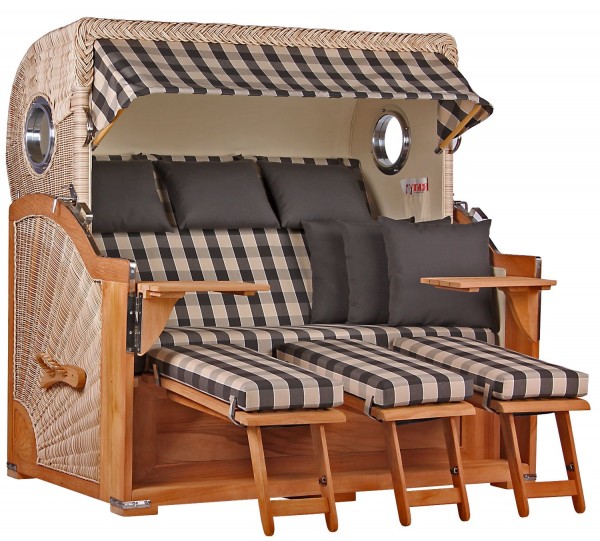 Strandkorb Norderney XXL Teak Bullauge PE shell Dessin 505-KOMPLETTSET