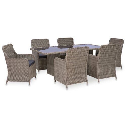 vidaXL 7-tlg. Garten-Essgruppe Poly Rattan Braun