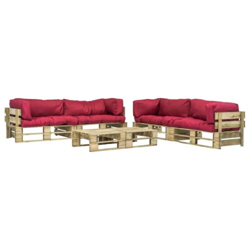 vidaXL 6-tlg. Garten-Lounge-Set Paletten Rote Auflagen Holz