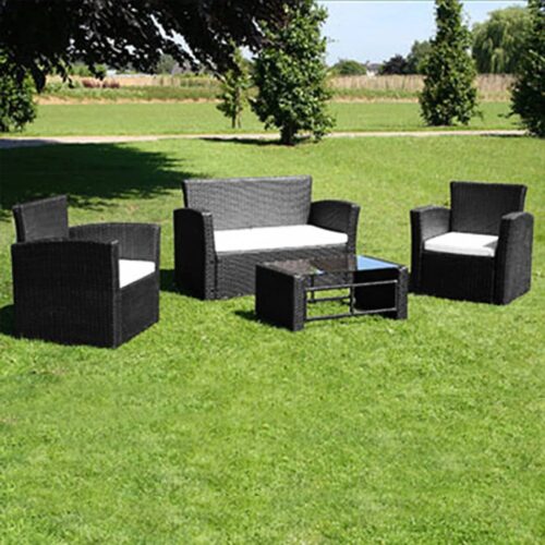 vidaXL 4-tlg. Garten-Lounge-Set mit Auflagen Poly Rattan Schwarz