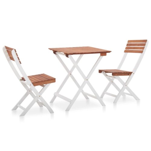 vidaXL 3-tlg. Bistro-Set Massivholz Akazie Dunkelbraun und Weiß