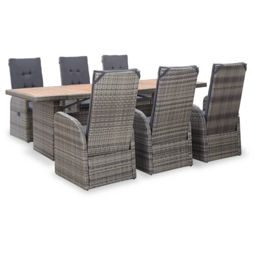 vidaXL 7-tlg. Garten-Essgruppe Poly Rattan Akazienholz Grau