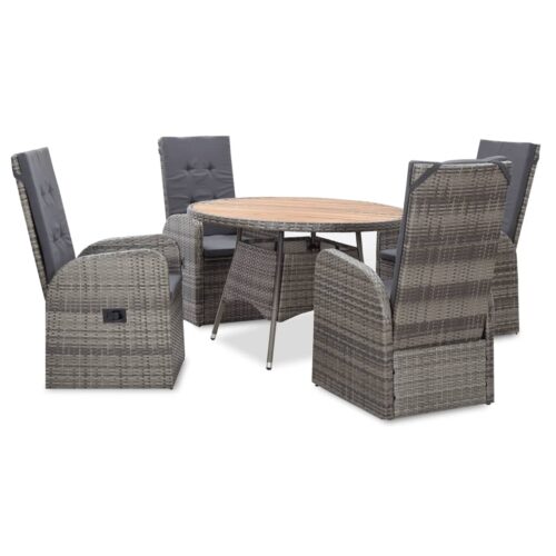 vidaXL 5-tlg. Garten-Essgruppe Poly Rattan Akazienholz Grau