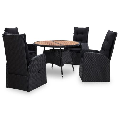 vidaXL 5-tlg. Garten-Essgruppe Poly Rattan Akazienholz Schwarz