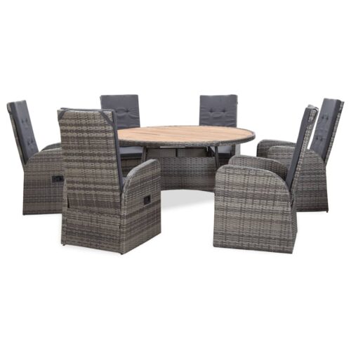 vidaXL 7-tlg. Garten-Essgruppe Poly Rattan Akazienholz Grau