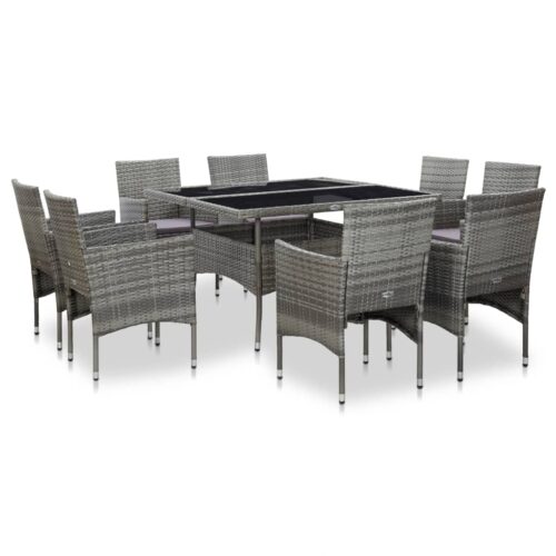 vidaXL 9-tlg. Garten-Essgruppe Grau Poly Rattan und Glas