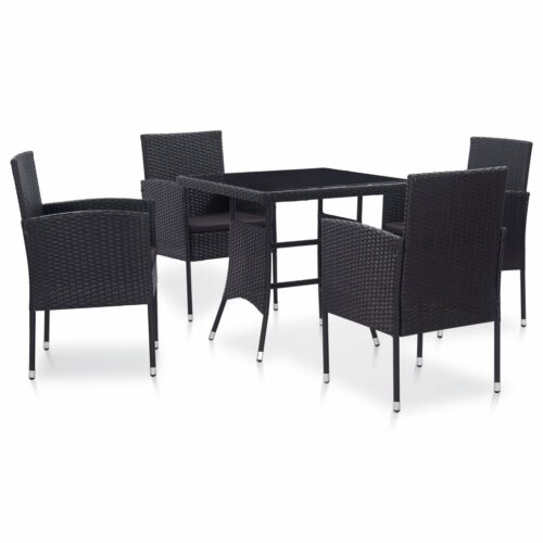 vidaXL 5-tlg. Garten-Essgruppe Poly Rattan Schwarz