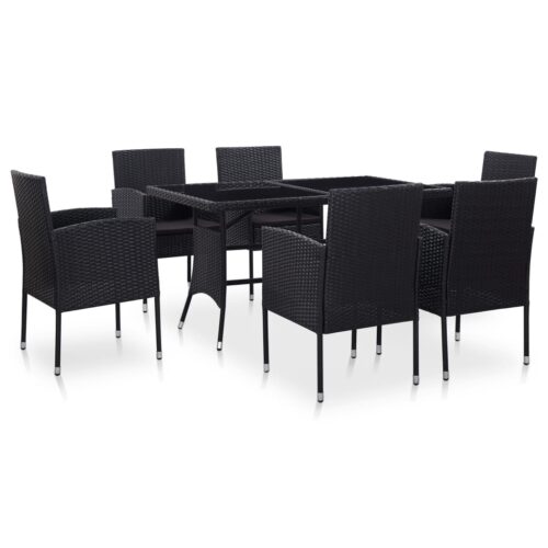 vidaXL 7-tlg. Garten-Essgruppe Poly Rattan Schwarz