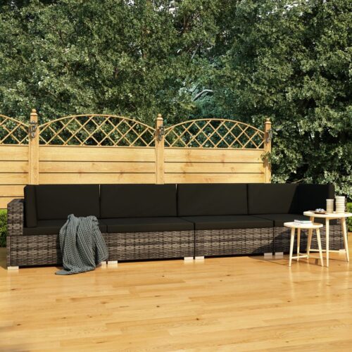vidaXL 4-tlg. Garten-Sofagarnitur mit Auflagen Poly Rattan Grau