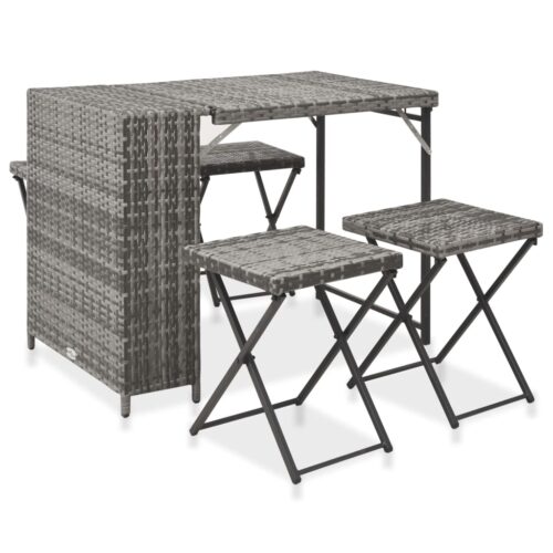 vidaXL 5-tlg. Garten-Essgruppe Klappbar Poly Rattan Grau