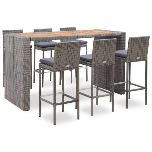 vidaXL 7-tlg. Garten-Essgruppe mit Auflagen Poly Rattan Grau