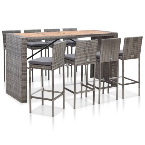 vidaXL 9-tlg. Garten-Bar-Set Poly Rattan und Akazienholz Grau