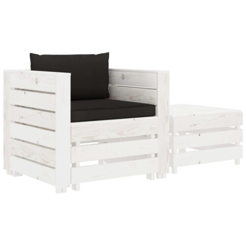 vidaXL 2-tlg. Garten-Lounge-Set mit Schwarzen Kissen Holz