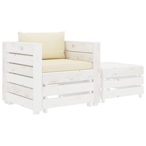 vidaXL 2-tlg. Garten-Lounge-Set mit Creme-Kissen Holz
