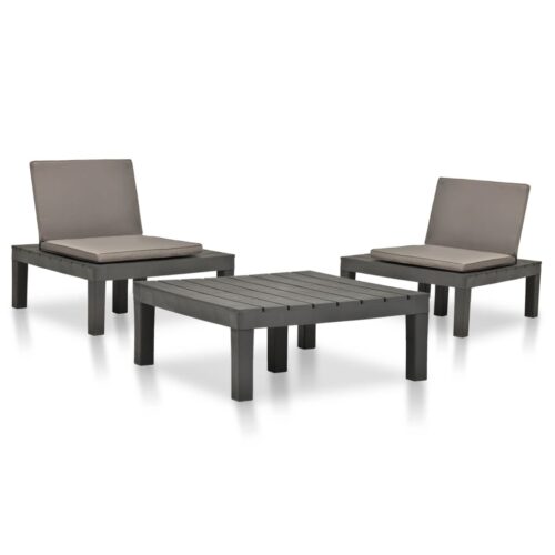 vidaXL 3-tlg. Garten-Lounge-Set Kunststoff Anthrazit