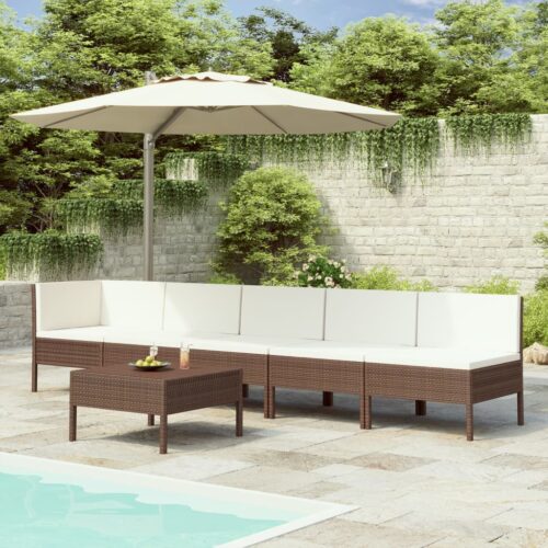 vidaXL 6-tlg. Garten-Lounge-Set mit Auflagen Poly Rattan Braun