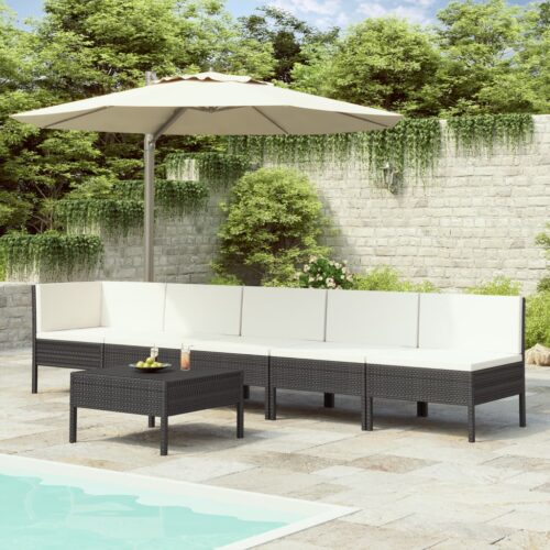 vidaXL 6-tlg. Garten-Lounge-Set mit Auflagen Poly Rattan Schwarz