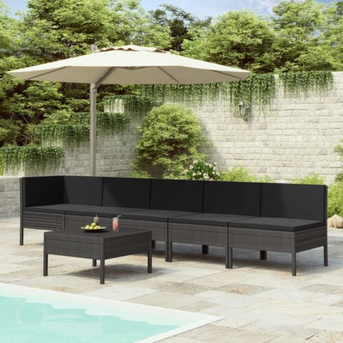 vidaXL 6-tlg. Garten-Lounge-Set mit Auflagen Poly Rattan Schwarz