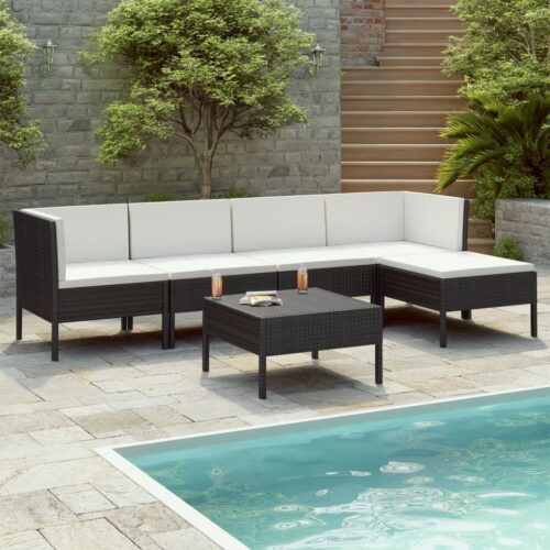 vidaXL 6-tlg. Garten-Lounge-Set mit Auflagen Poly Rattan Schwarz