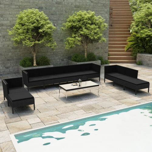 vidaXL 10-tlg. Garten-Lounge-Set mit Auflagen Poly Rattan Schwarz