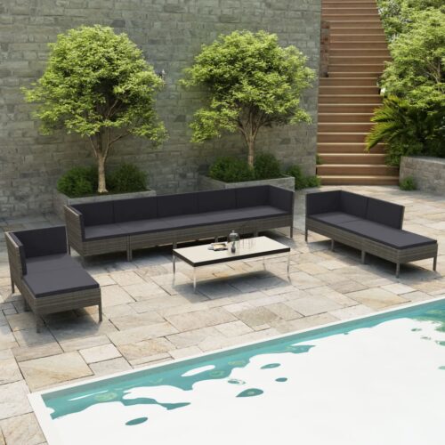 vidaXL 10-tlg. Garten-Lounge-Set mit Auflagen Poly Rattan Grau