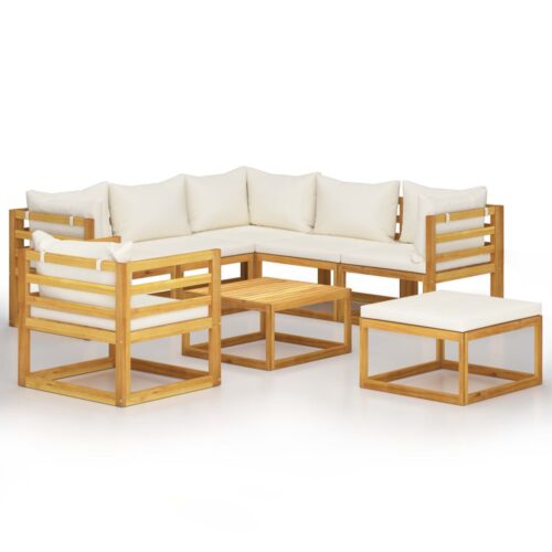 vidaXL 8-tlg. Garten-Lounge-Set mit Auflagen Creme Massivholz Akazie