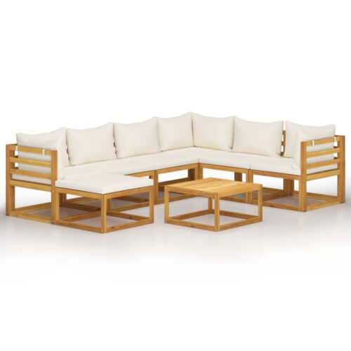vidaXL 8-tlg. Garten-Lounge-Set mit Auflagen Creme Massivholz Akazie