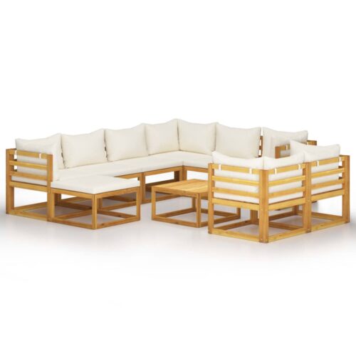 vidaXL 10-tlg. Garten-Lounge-Set mit Auflagen Creme Massivholz Akazie