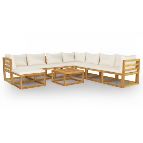 vidaXL 9-tlg. Garten-Lounge-Set mit Auflagen Creme Massivholz Akazie