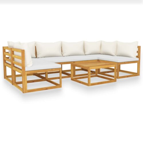 vidaXL 7-tlg. Garten-Lounge-Set mit Auflagen Creme Massivholz Akazie