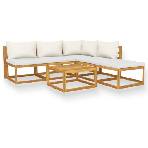 vidaXL 6-tlg. Garten-Lounge-Set mit Auflagen Creme Massivholz Akazie