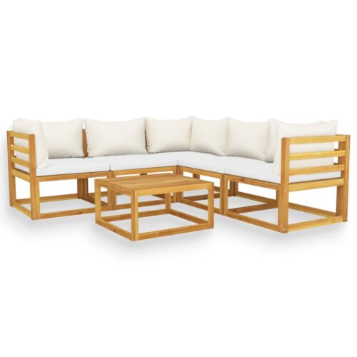 vidaXL 6-tlg. Garten-Lounge-Set mit Auflagen Creme Massivholz Akazie