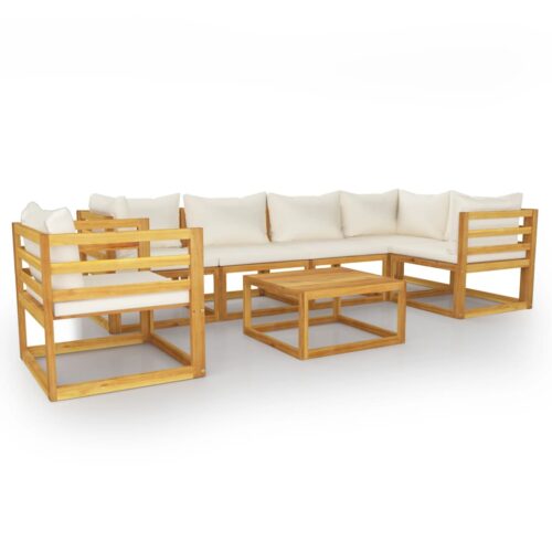 vidaXL 7-tlg. Garten-Lounge-Set mit Auflagen Creme Massivholz Akazie