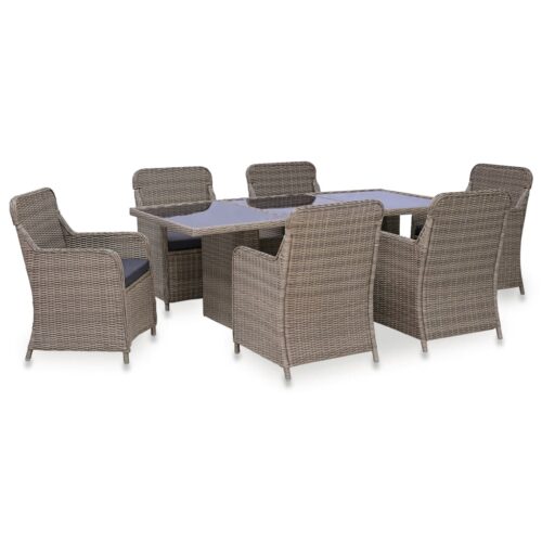 vidaXL 7-tlg. Garten-Essgruppe Poly Rattan Braun