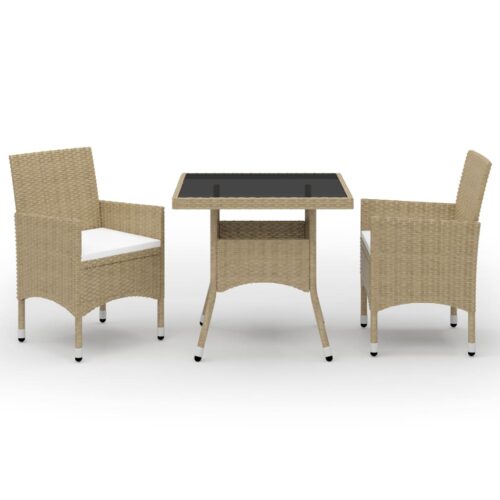 vidaXL 3-tlg. Garten-Essgruppe Beige Poly Rattan und Glas