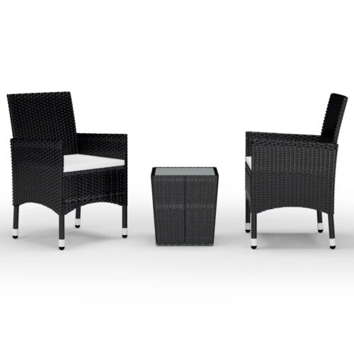 vidaXL 3-tlg. Bistro-Set Poly Rattan und Hartglas Schwarz