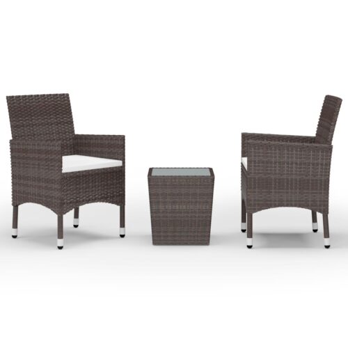 vidaXL 3-tlg. Bistro-Set Poly Rattan und Hartglas Braun