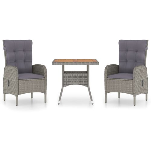 vidaXL 3-tlg. Garten-Essgruppe Poly Rattan und Akazienholz Grau