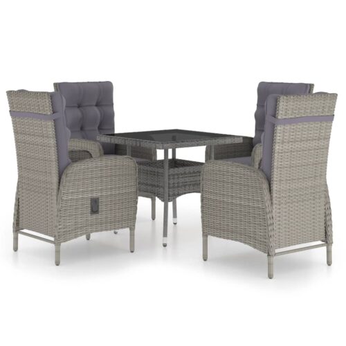 vidaXL 5-tlg. Garten-Essgruppe Poly Rattan und Glas Grau
