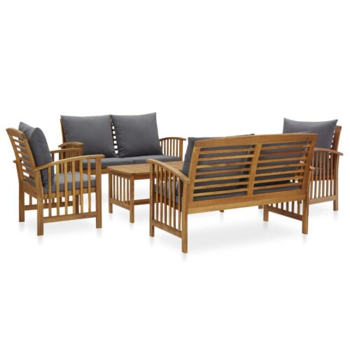 vidaXL 5-tlg. Garten-Lounge-Set mit Auflagen Massivholz Akazie