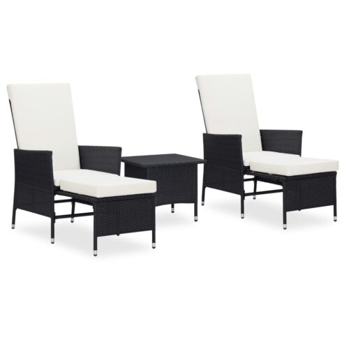 vidaXL 3-tlg. Garten-Lounge-Set mit Auflagen Poly Rattan Schwarz