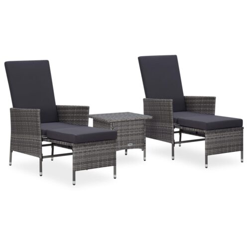 vidaXL 3-tlg. Garten-Lounge-Set mit Auflagen Poly Rattan Grau