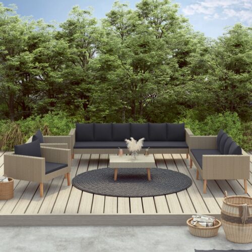 vidaXL 5-tlg. Garten-Lounge-Set mit Auflagen Poly Rattan Beige