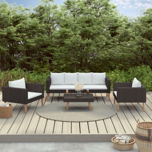 vidaXL 4-tlg. Garten-Lounge-Set mit Auflagen Poly Rattan Schwarz