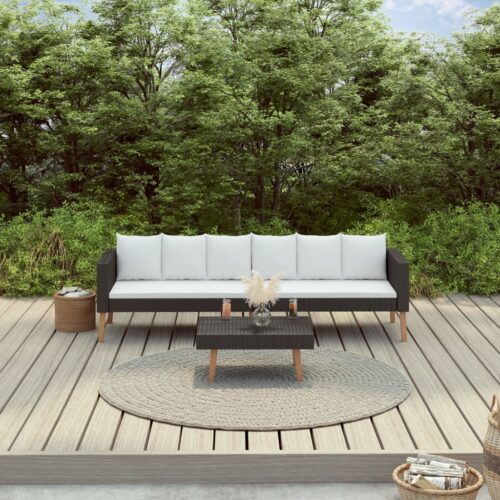 vidaXL 2-tlg. Garten-Lounge-Set mit Auflagen Poly Rattan Schwarz