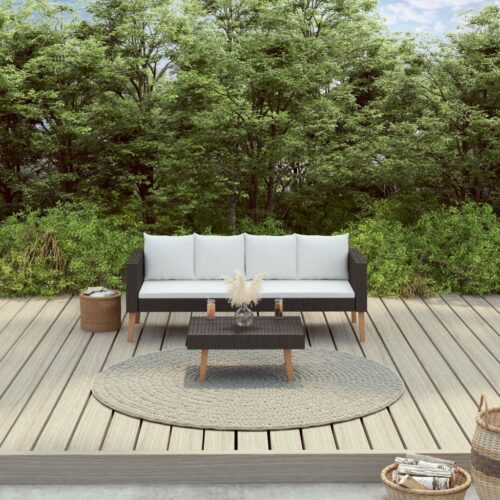 vidaXL 2-tlg. Garten-Lounge-Set mit Auflagen Poly Rattan Schwarz